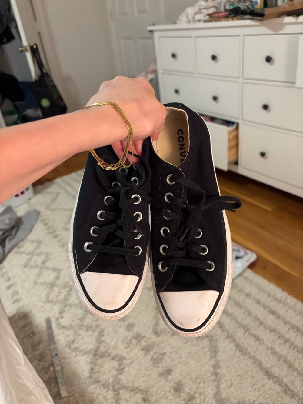 Converse Black Low-Top Canvas Sneakers with White Toe Cap - Picture 4 of 5